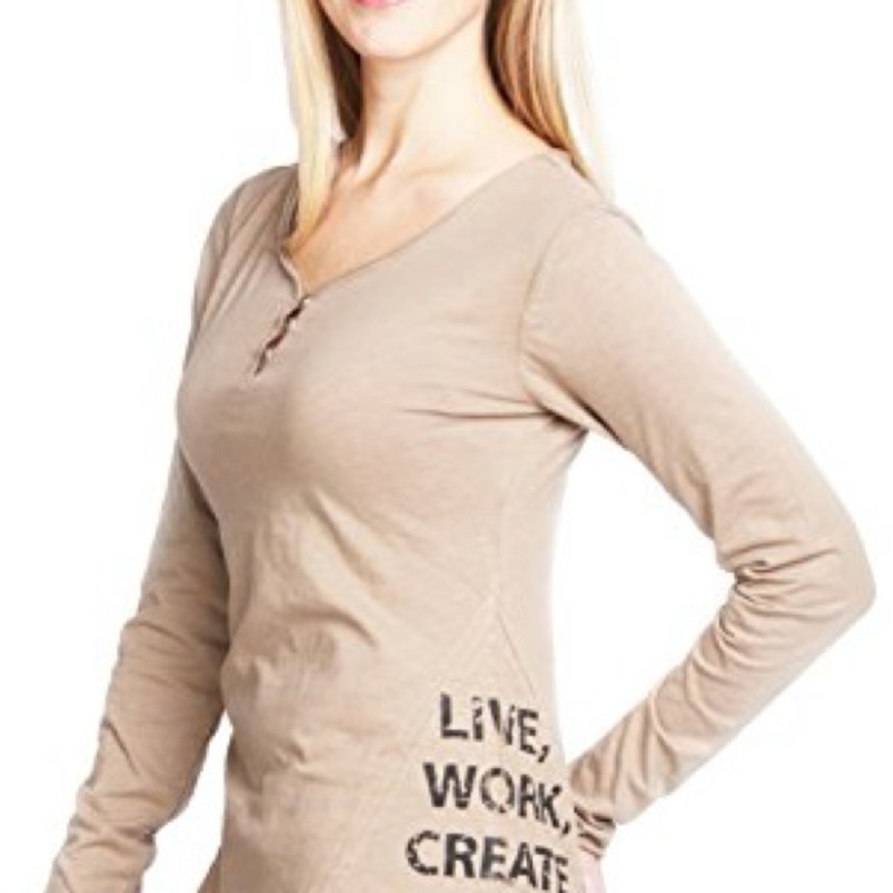 Mona B woman’s front star button Henley, long sleeve tee